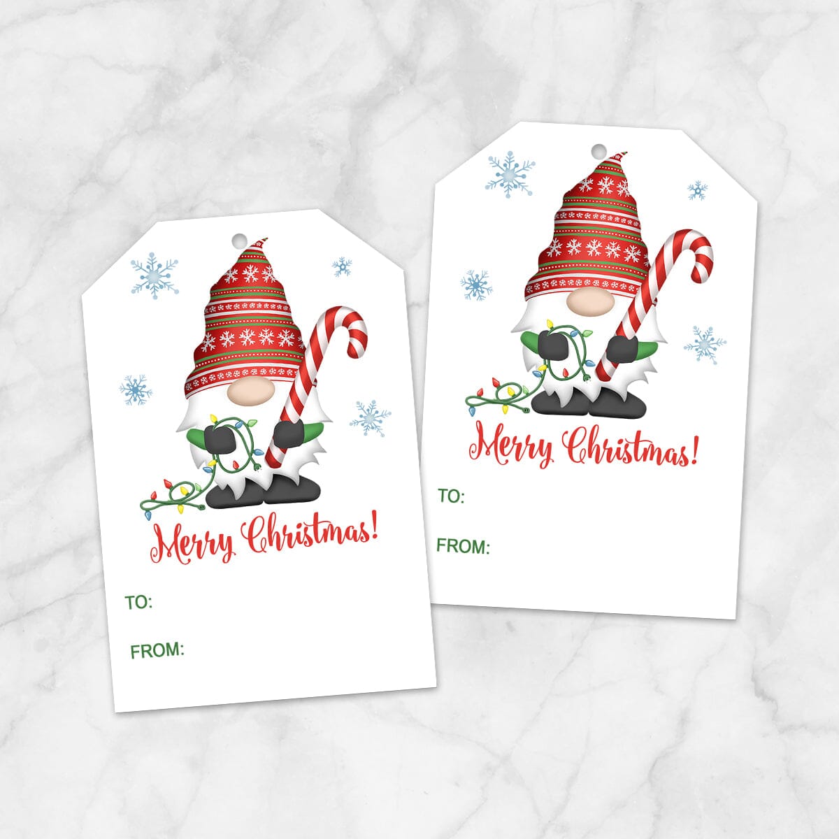 Holiday Candy Cane Gnome Merry Christmas Gift Tags - Printable