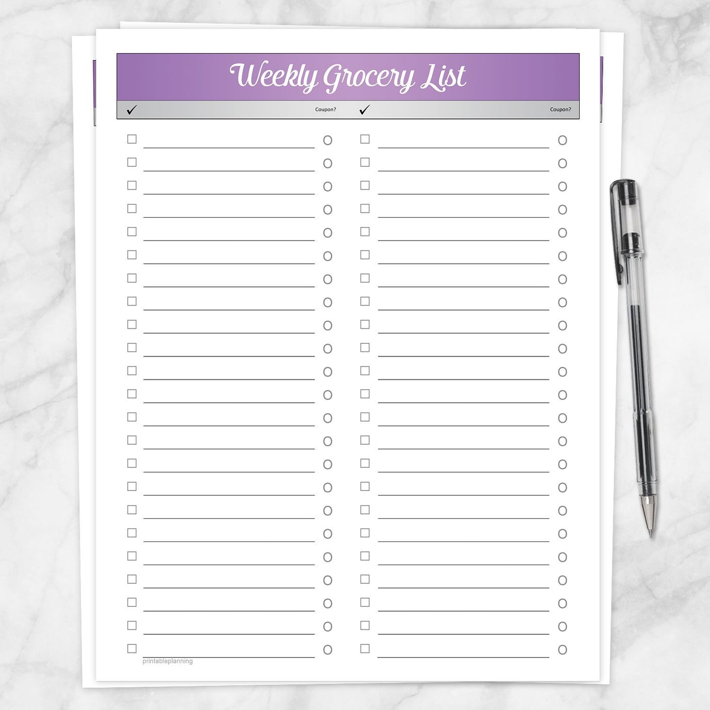 Printable Purple Header Weekly Grocery List, Full Page at Printable Planning