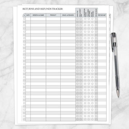 Printable Small Business Returns and Refunds Tracking Page with Status Columns at Printable Planning.