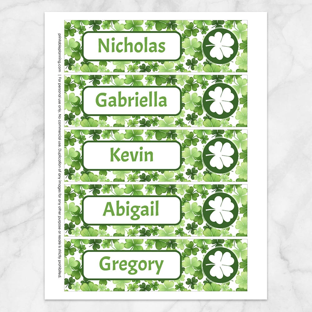 Printable Personalized Shamrocks 4-Leaf Clover Bookmarks at Printable Planning.