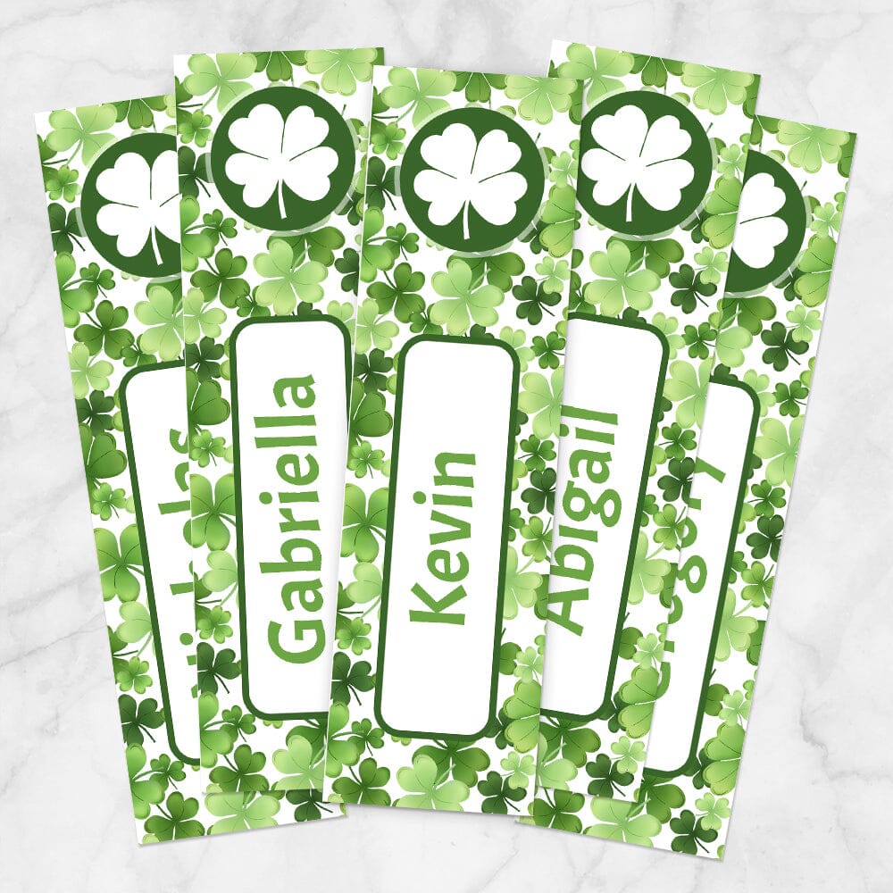 Personalized Shamrocks 4-Leaf Clover Bookmarks - Printable at Printable Planning for only 5.95 personalized-shamrocks-4-leaf-clover-bookmarks-printable-at-printable-planning-for-only-5-95