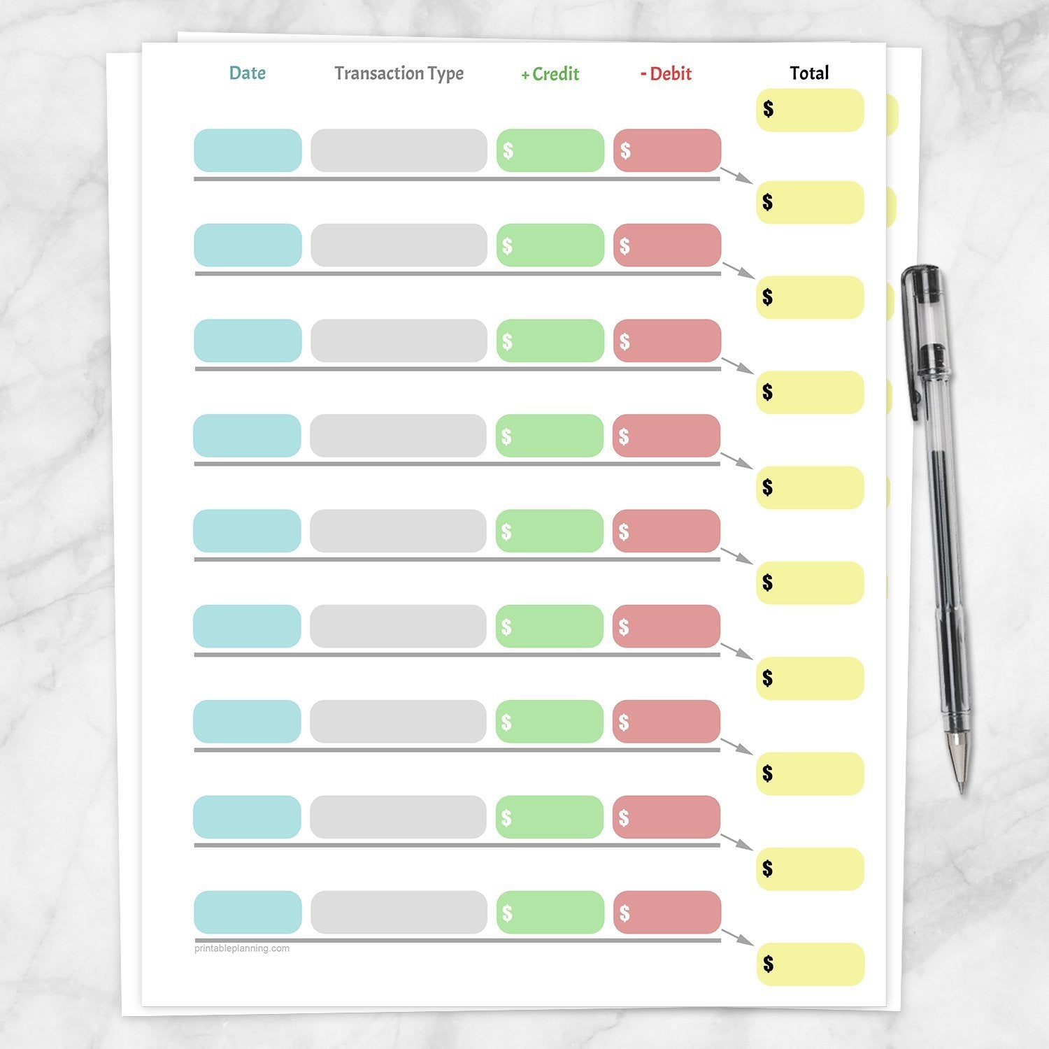 simple-color-coded-financial-transaction-register-printable-at-printable-planning-for-only-5-95 for Free Printable Cash Log Sheet Simple Color-Coded Financial Transaction Register - Printable at Printable Planning for only 5.95 for Free Printable Cash Log Sheet