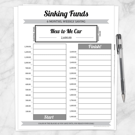 Printable Sinking Funds Savings Chart, 6 Months Weekly, at Printable Planning