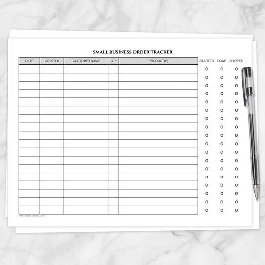Small Business Order Tracking Page - Order Status Column - Printable, at Printable Planning