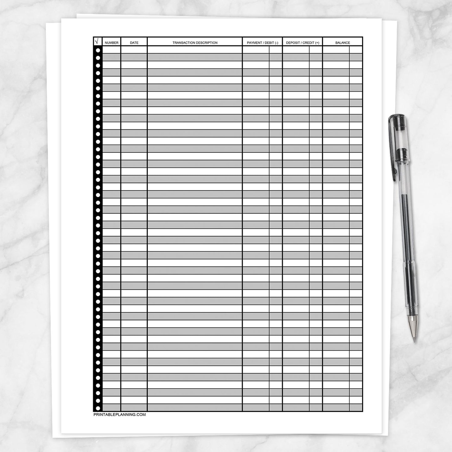 Printable Financial Transaction Register - Full Page at Printable Planning