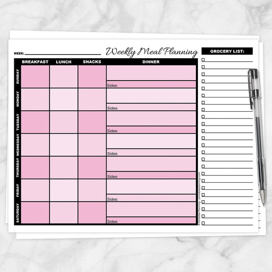 Printable Pink Weekly Meal Planning Page with Grocery List at Printable Planning