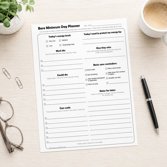 Bare Minimum Day Planner: A Simple Printable for Low-Energy Days