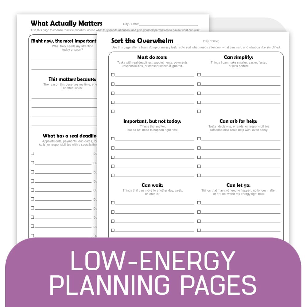 Low-Energy Planning Pages at Printable Planning