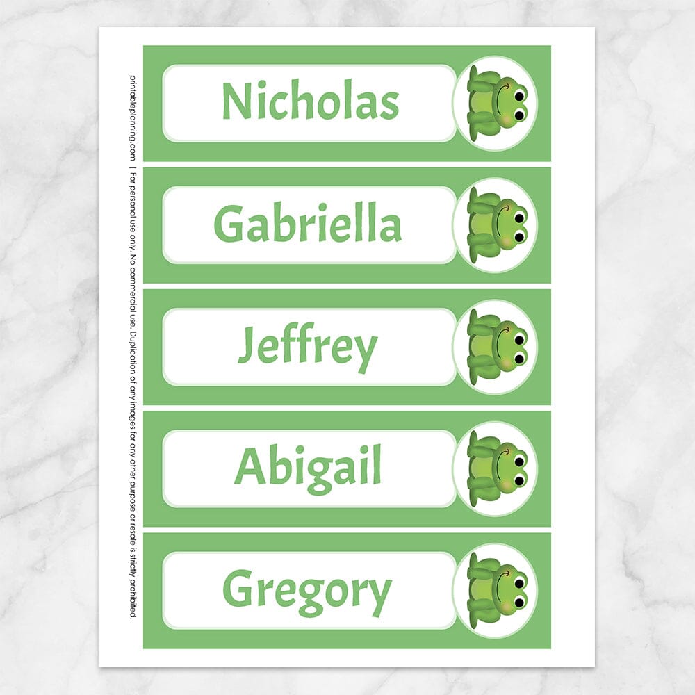  Printable Personalized Adorable Frog Bookmarks  with a green background color at Printable Planning.