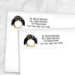 Printable Adorable Little Girl Penguin Address Labels at Printable Planning. Shown on envelopes.