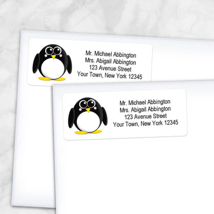 Printable Adorable Little Penguin Address Labels at Printable Planning. Shown on envelopes. 