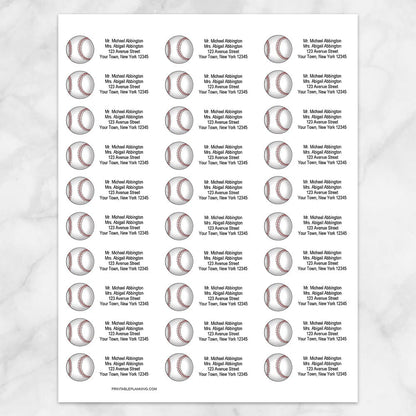 Printable Athletic Sports Baseball Address Labels at Printable Planning. Sheet with 30 labels.