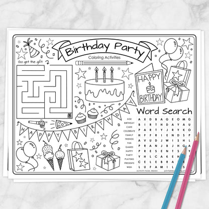 Printable Birthday Party Coloring Activity Sheet at Printable Planning.