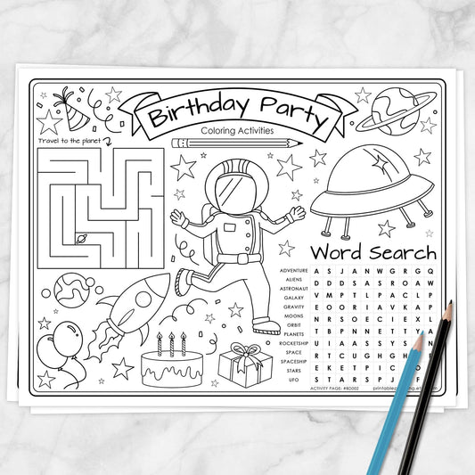 Printable Space Birthday Party Coloring Activity Sheet at Printable Planning. 