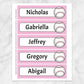 Printable Personalized Baseball Bookmarks at Printable Planning with a pink background color. Sheet of 5 bookmarks.