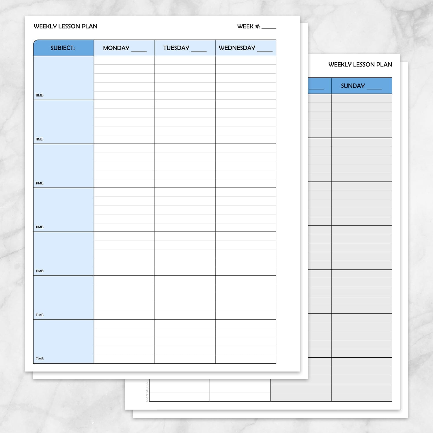 Printable Blue Weekly Lesson Plan for Teachers, School Planning Pages at Printable Planning.