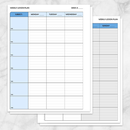 Printable Blue Weekly Lesson Plan for Teachers, School Planning Pages at Printable Planning.