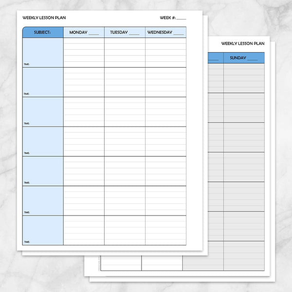 Blue Weekly Lesson Plan for Teachers, School Planning Pages - Printable ...