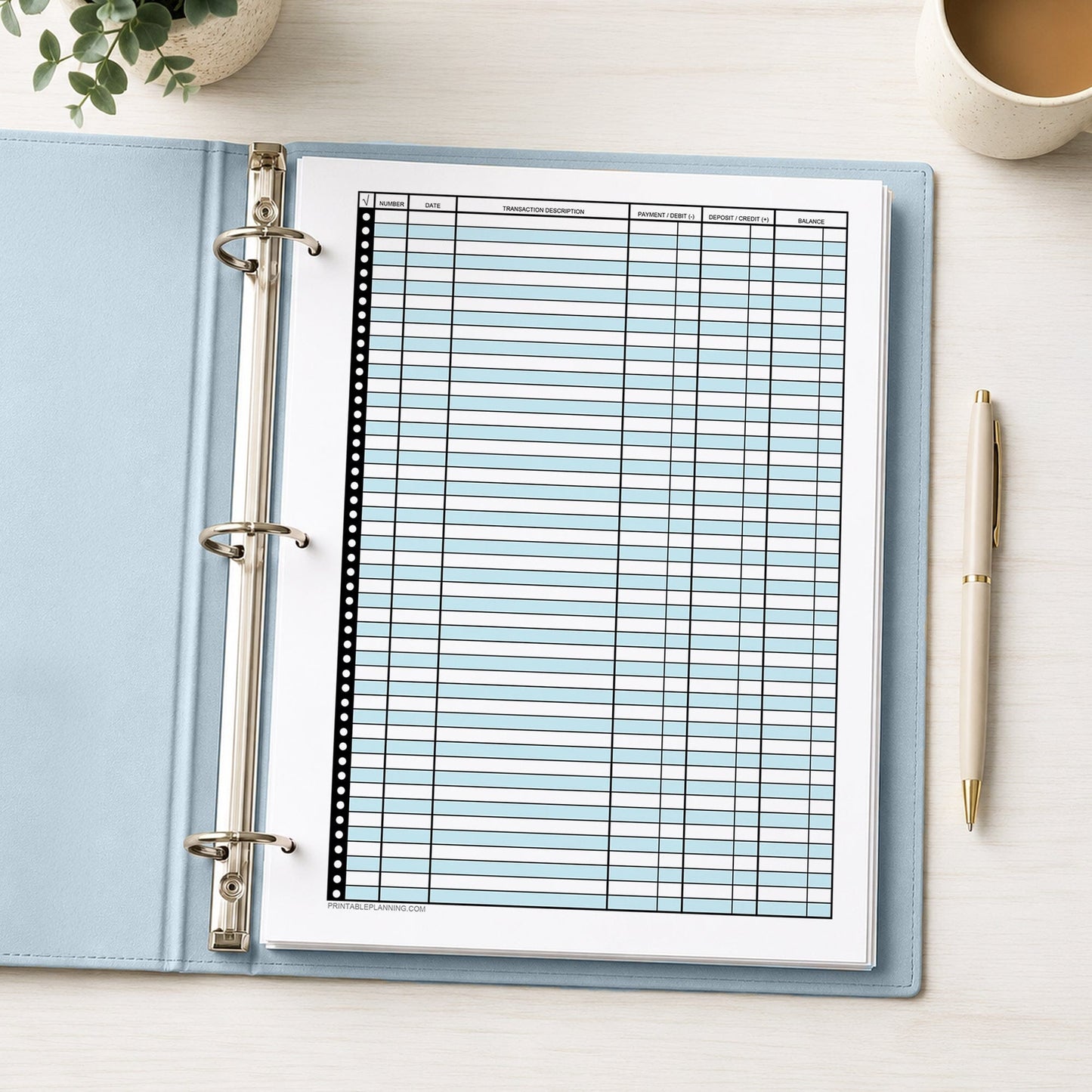 Blue Printable Check Register - Full-Page Transaction Tracker