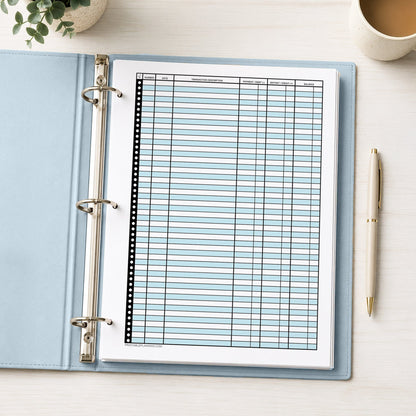 Blue Printable Check Register - Full-Page Transaction Tracker