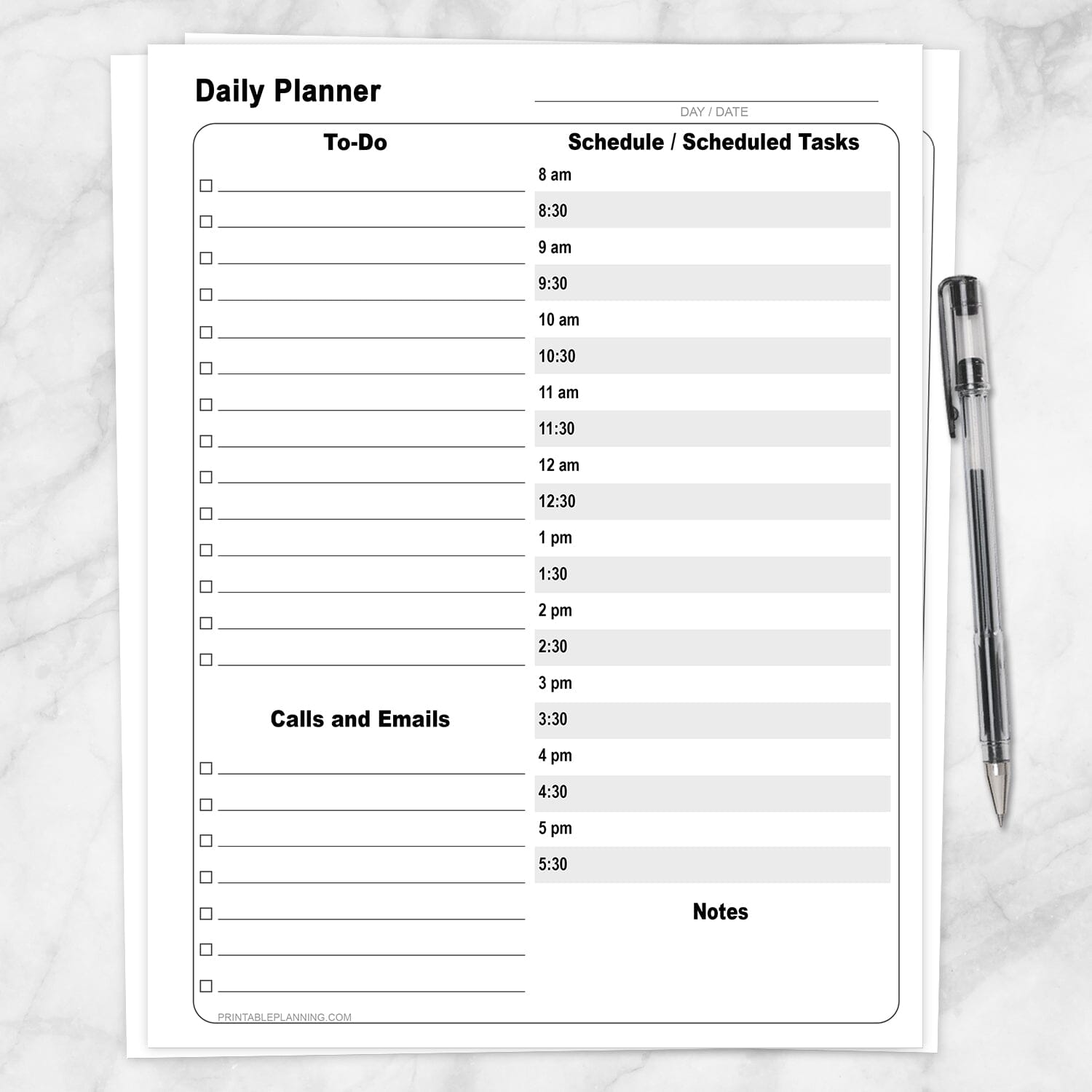 Printable Business Daily Planner with To-Do List and Schedule at Printable Planning. 