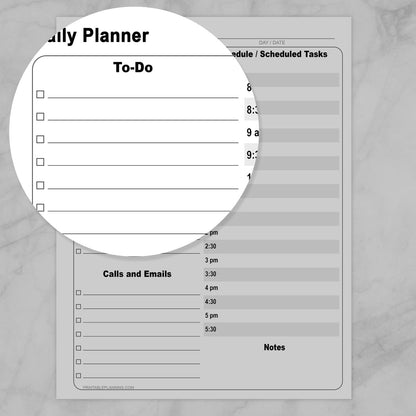 Zoomed in on the To-Do List part of the Printable Business Daily Planner with To-Do List and Schedule