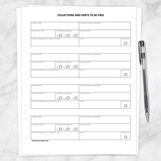 Printable Collections and Debts to be Paid - Tracking Sheet at Printable Planning.