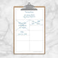 Printable Compartmentalized Scratch Paper - Half Page at Printable Planning. Example of half page on mini clipboard.
