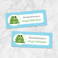 Printable Cute Frog Blue Bookplate Labels for Name Labeling Books at Printable Planning. Example of 2 labels.