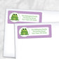 Printable Cute Frog Purple Background Address Labels at Printable Planning. Shown on envelopes. 