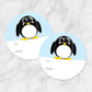 Printable Cute Penguin Gift Tag Stickers at Printable Planning. Example of 2 stickers.