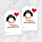 Printable Cute Penguin Heart Balloon Valentine's Day Gift Tags at Printable Planning. Example of 2 gift tags.