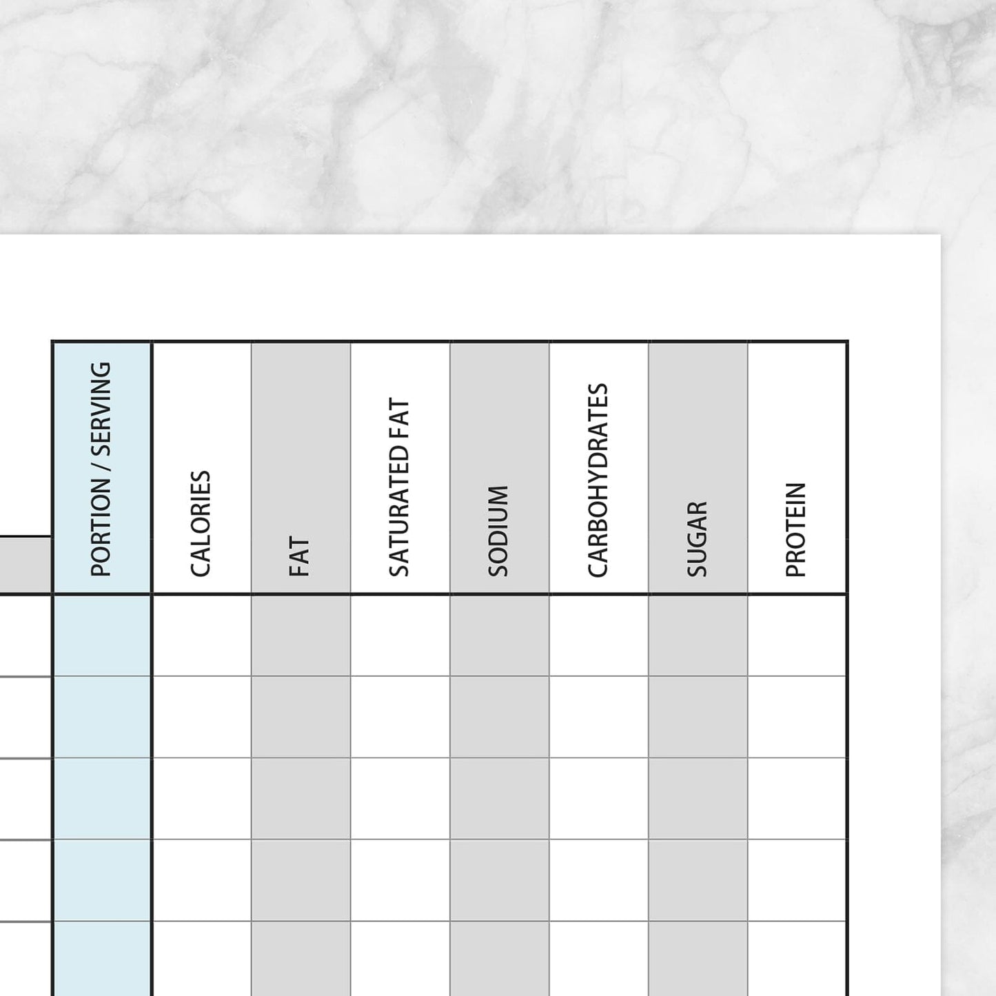 Printable Daily Food Content Tracking Sheet at Printable Planning. Closer view of the column categories.