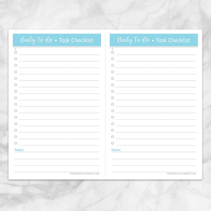 Printable Daily To-Do Lists - 2 Per Page - Task Checklists in Blue at Printable Planning.