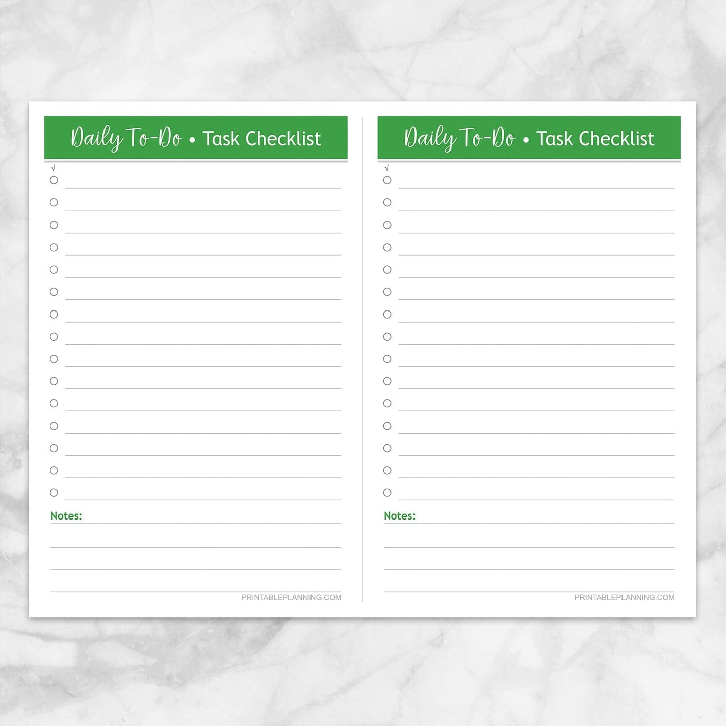 Printable Daily To-Do Lists - 2 Per Page - Task Checklists in green at Printable Planning.