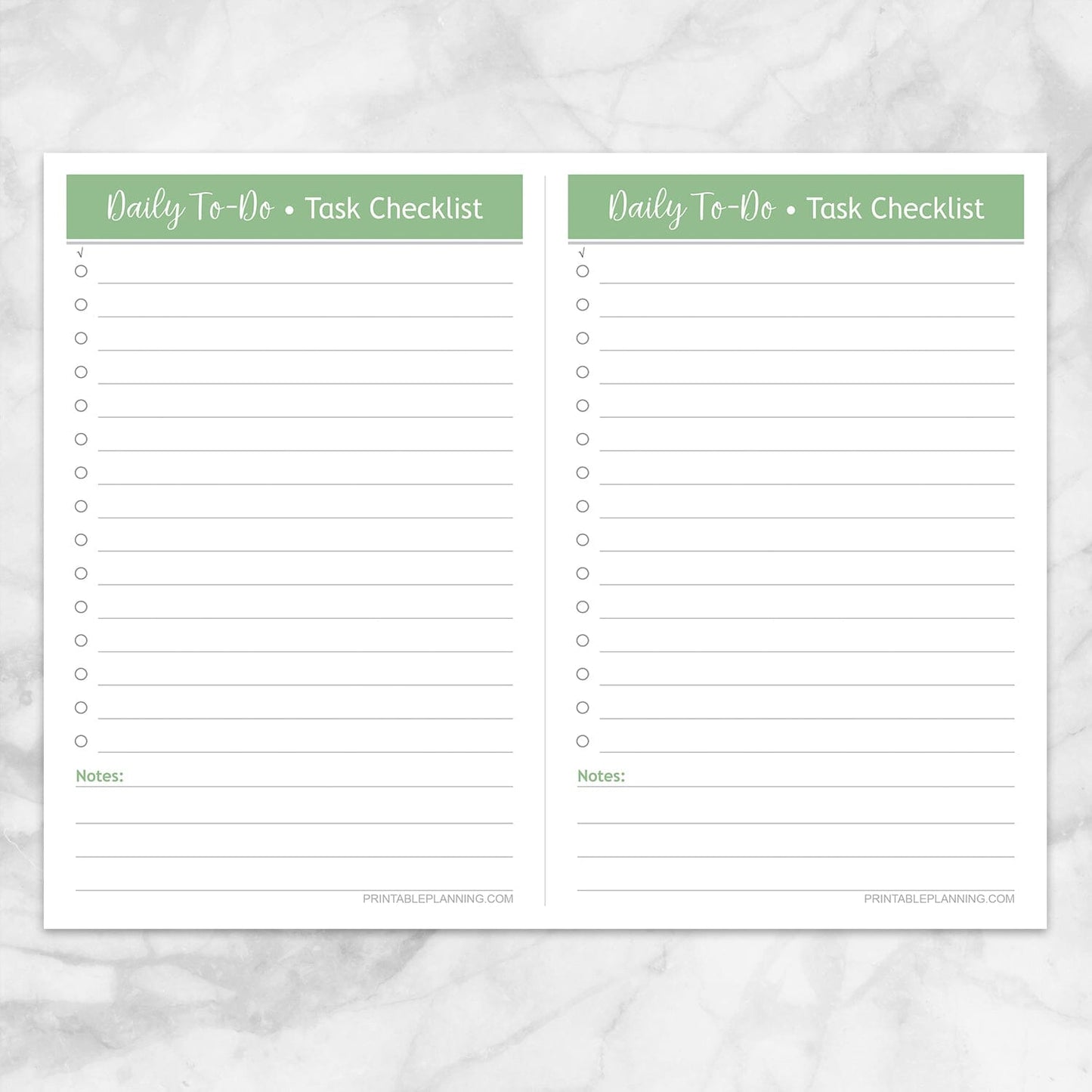 Printable Daily To-Do Lists - 2 Per Page - Task Checklists in Green at Printable Planning.