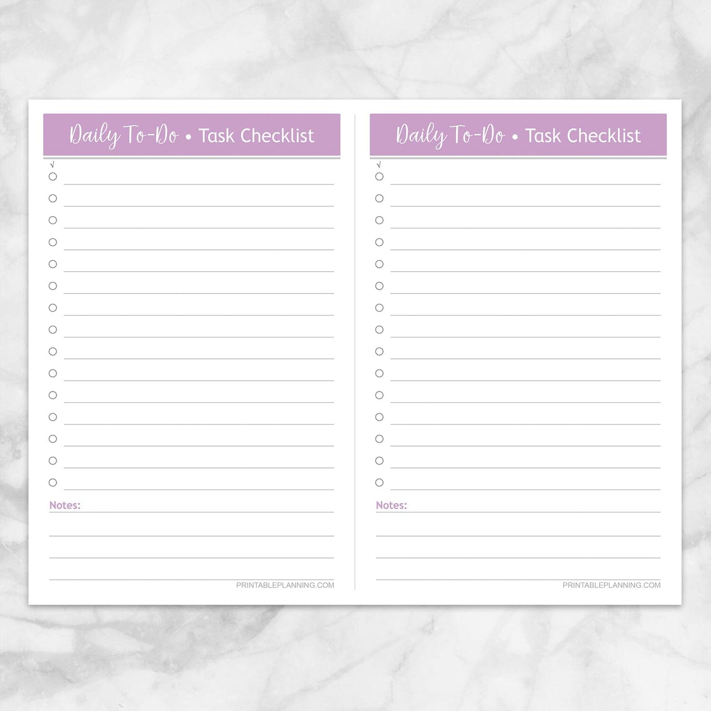Printable Daily To-Do Lists - 2 Per Page - Task Checklists in Purple at Printable Planning.