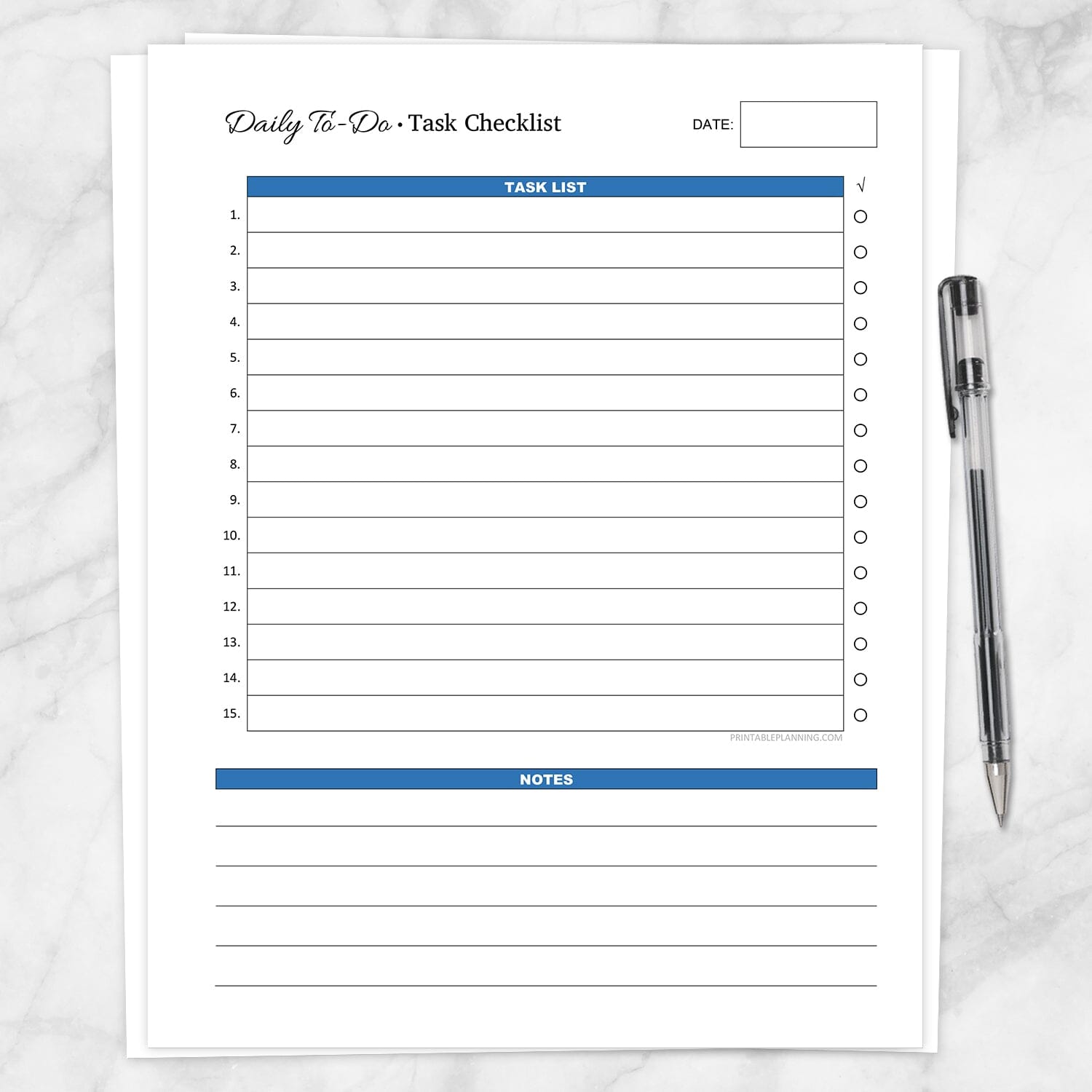 Printable Daily To-Do List - Task Checklist in Blue at Printable Planning.