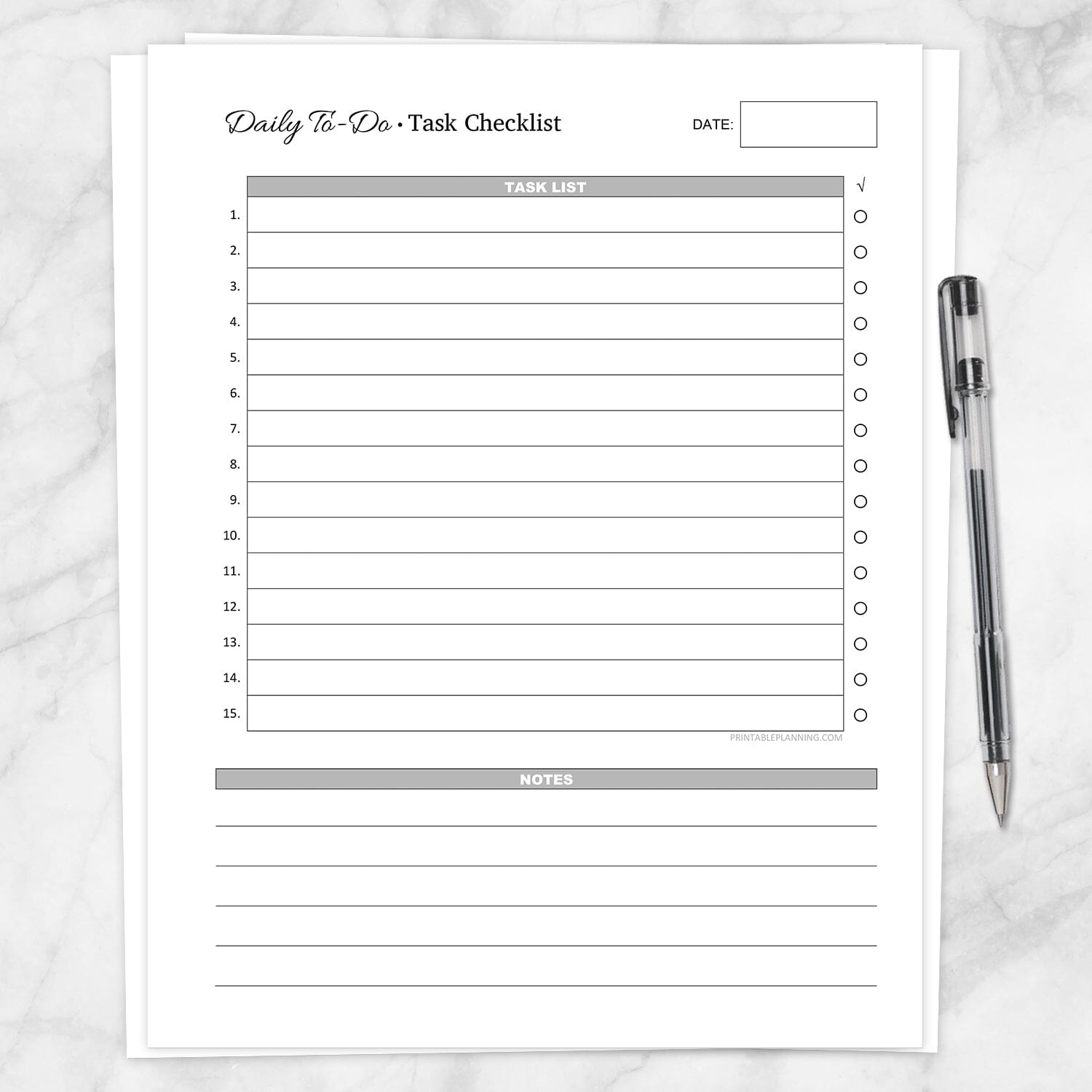 Printable Daily To-Do List - Task Checklist in Gray at Printable Planning.