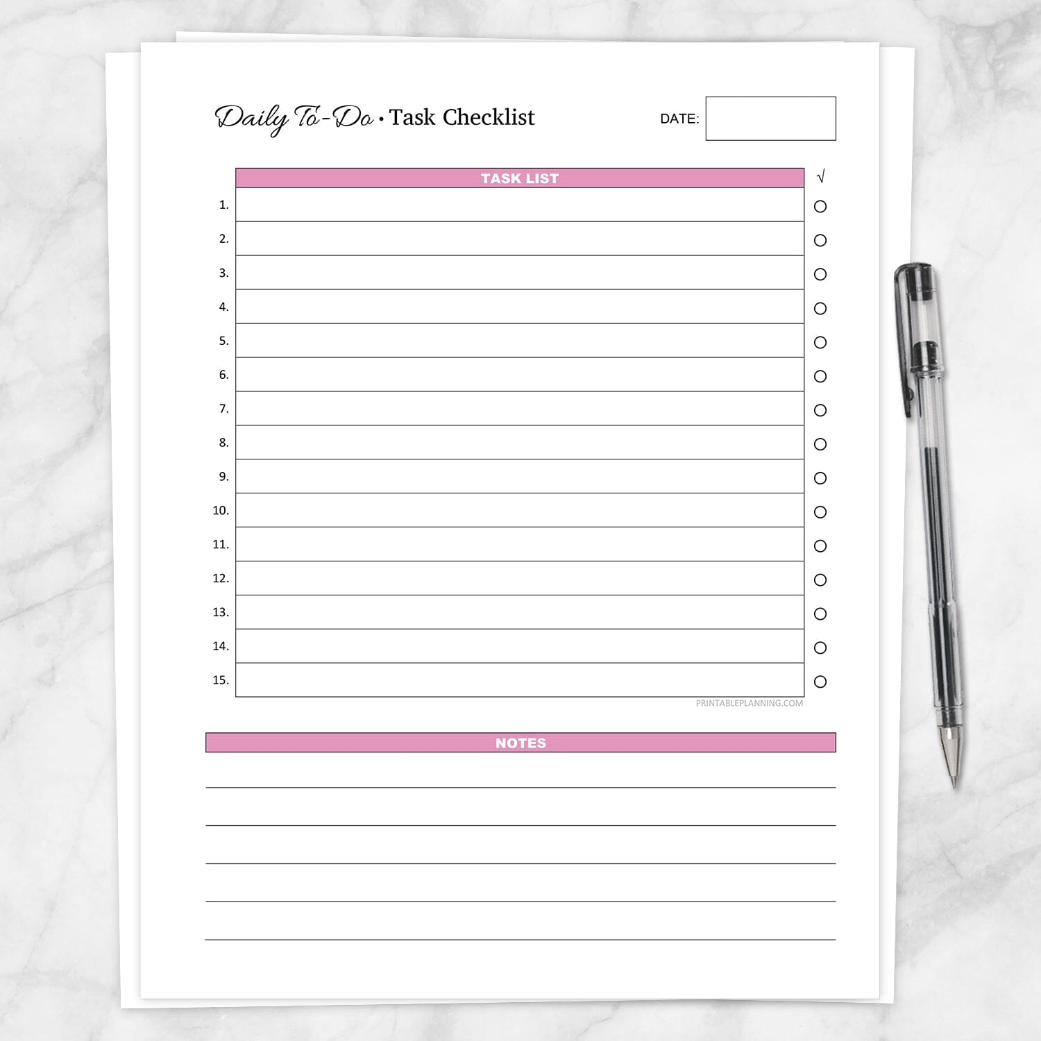 Printable Daily To-Do List - Task Checklist in Pink at Printable Planning.