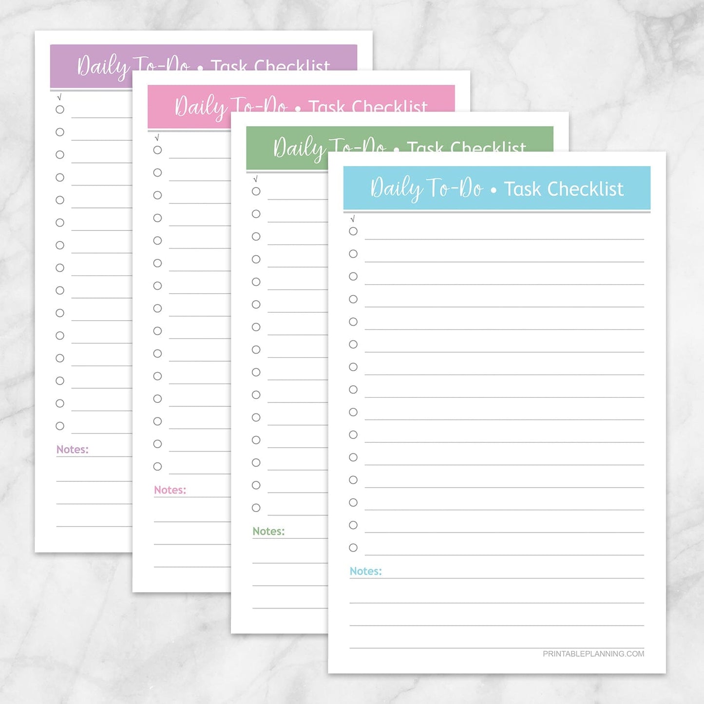 Printable Daily To-Do Lists - 2 Per Page - Task Checklists BUNDLE in 4 Colors at Printable Planning.
