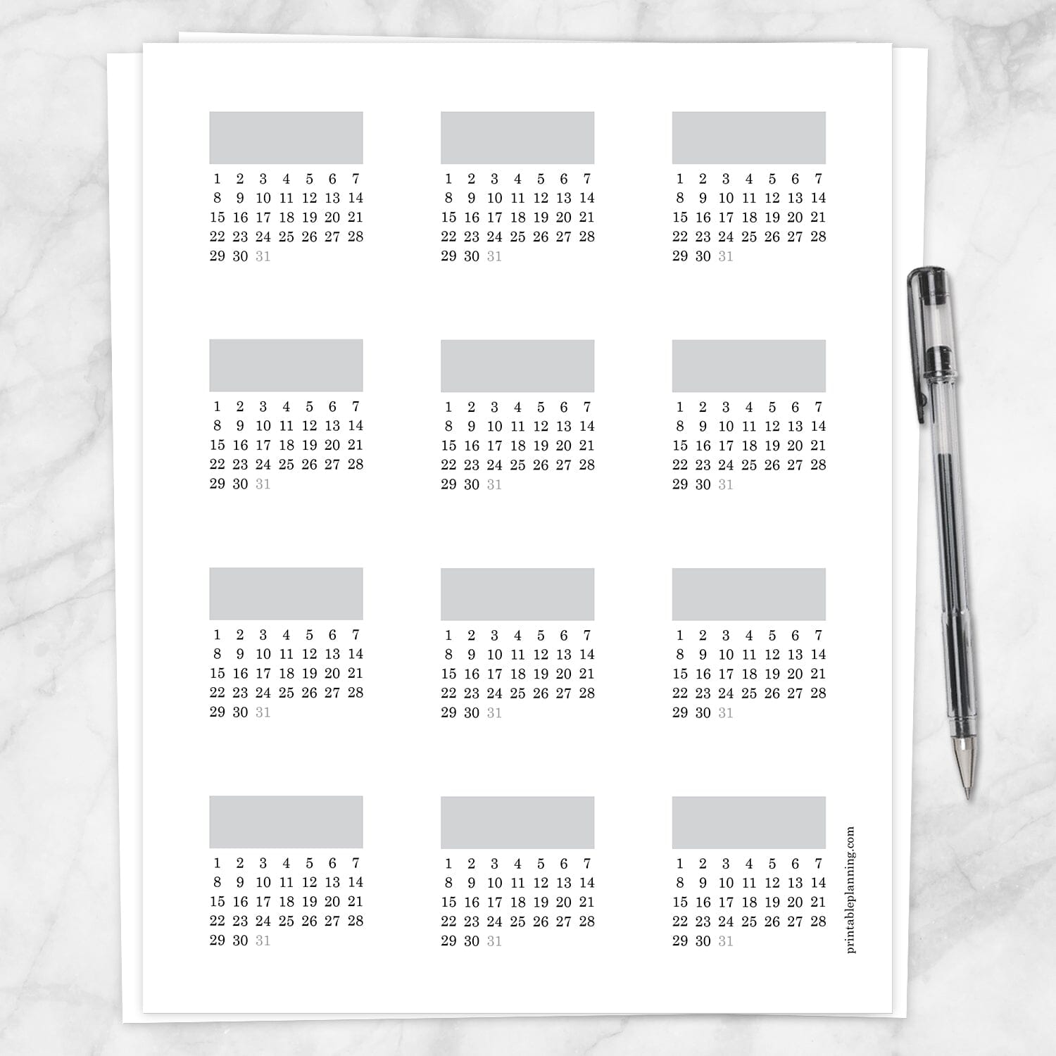 Printable Daily Vitamin Tracking 2-inch Square Stickers at Printable Planning. Sheet of 12 square stickers.