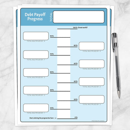 Printable Debt Payoff Progress Bar Worksheets in Blue at Printable Planning.