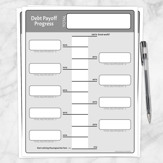 Printable Debt Payoff Progress Bar Worksheets in Gray at Printable Planning.