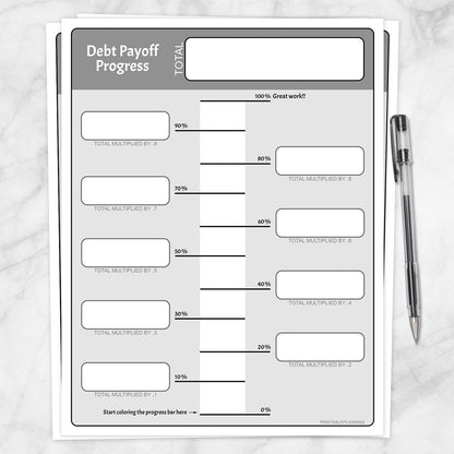 Printable Debt Payoff Progress Bar Worksheets in Gray at Printable Planning.