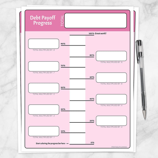 Printable Debt Payoff Progress Bar Worksheets in Pink at Printable Planning.