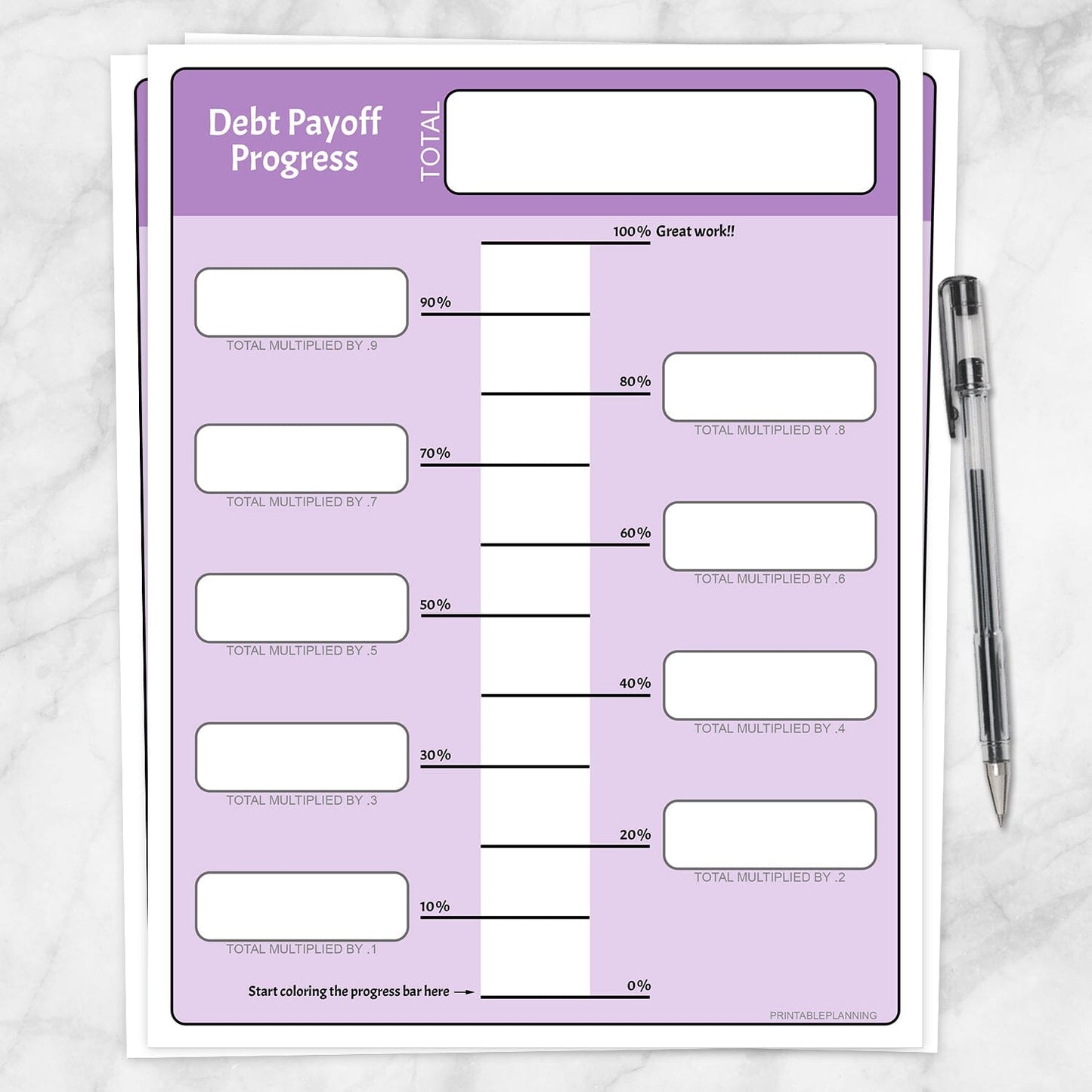 Printable Debt Payoff Progress Bar Worksheets in Purple at Printable Planning.