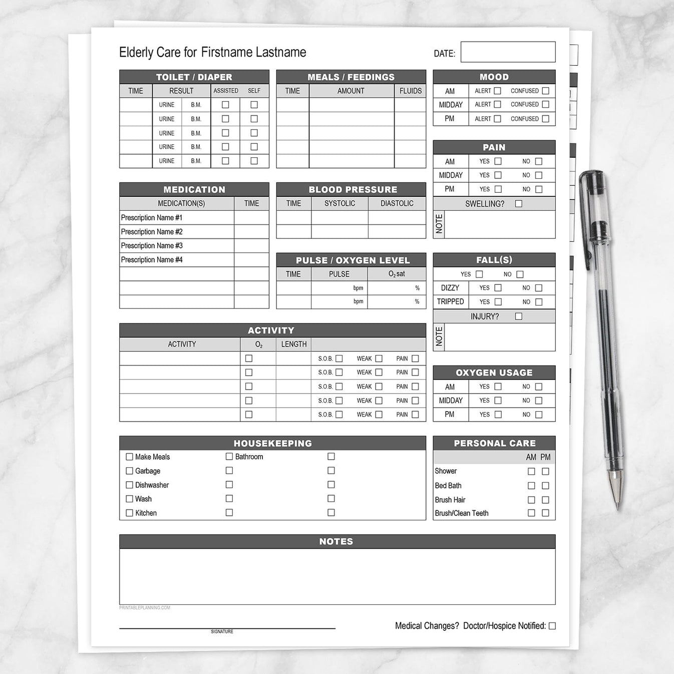 Elderly Care, Daily Care Sheet with Alertness Housekeeping - Printable ...