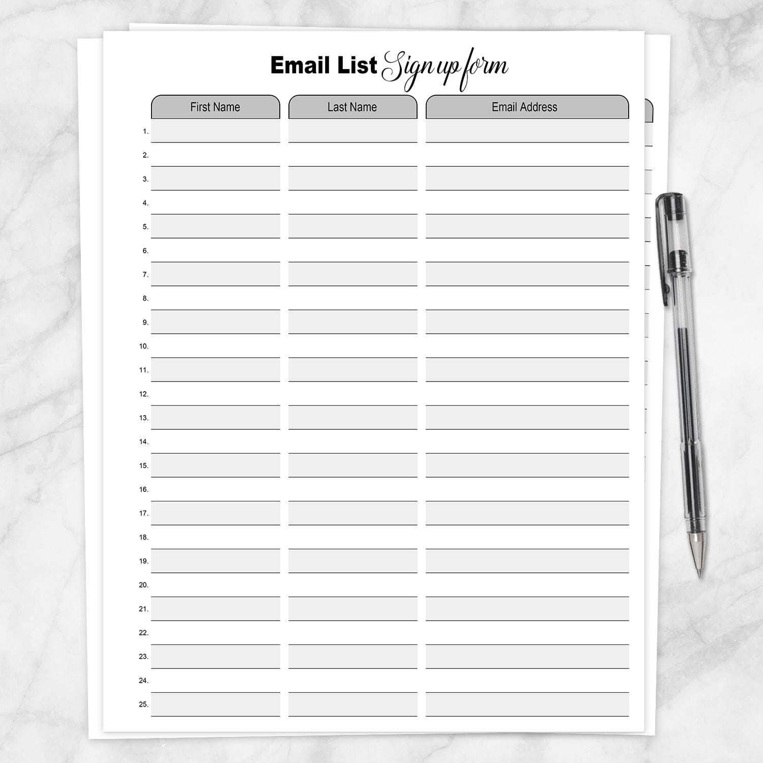 Email List Sign Up Form Printable at Printable Planning for only 5.95