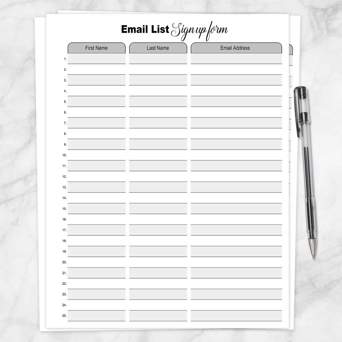 Small Form Sign Email List - Sign Up Form - Printable at Printable Planning for only 5.95